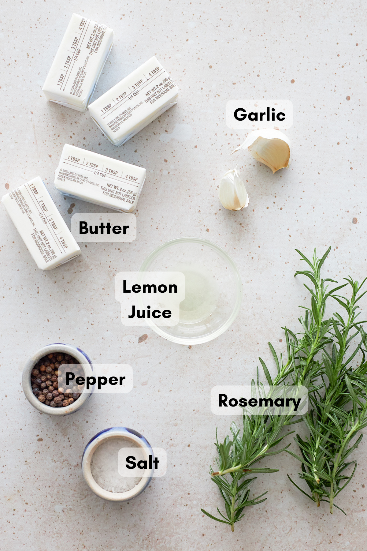 Ingredients for Rosmary Garlic Butter. 