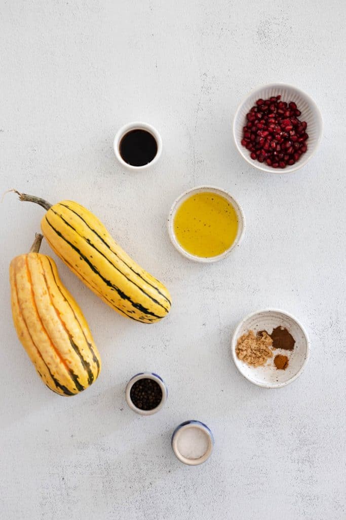 Ingredients for Delicata Squash with Balsamic and Pomegranate Seeds