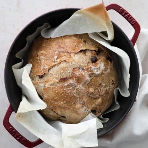 No-Knead Walnut Raisin Bread