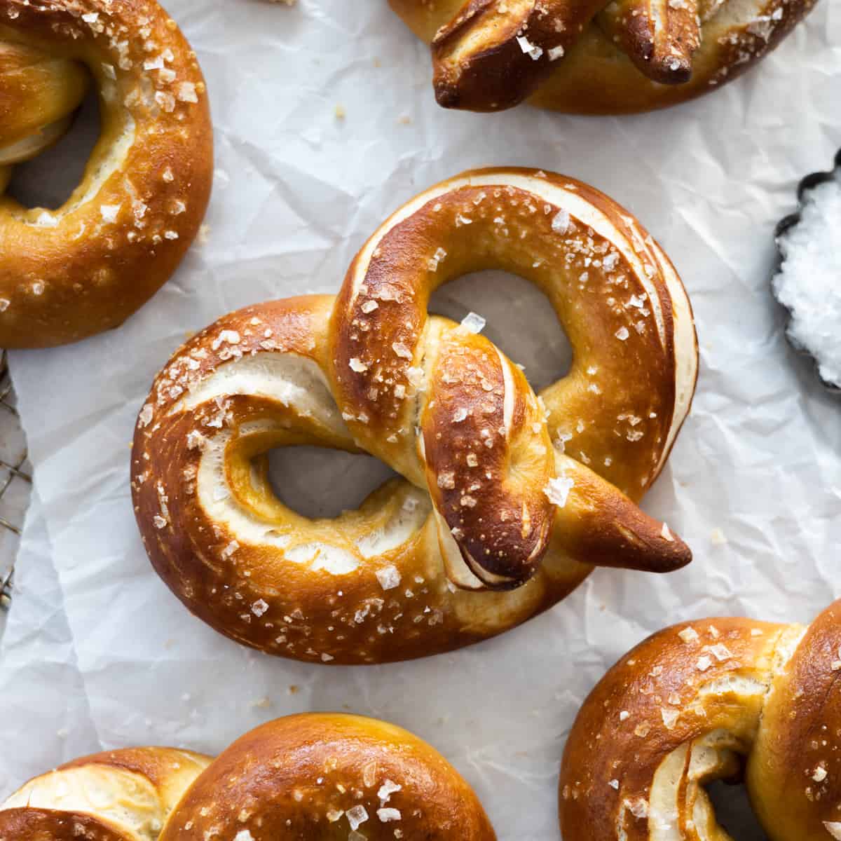 An experiment in pretzel rolls. Lye on left, baking soda on the