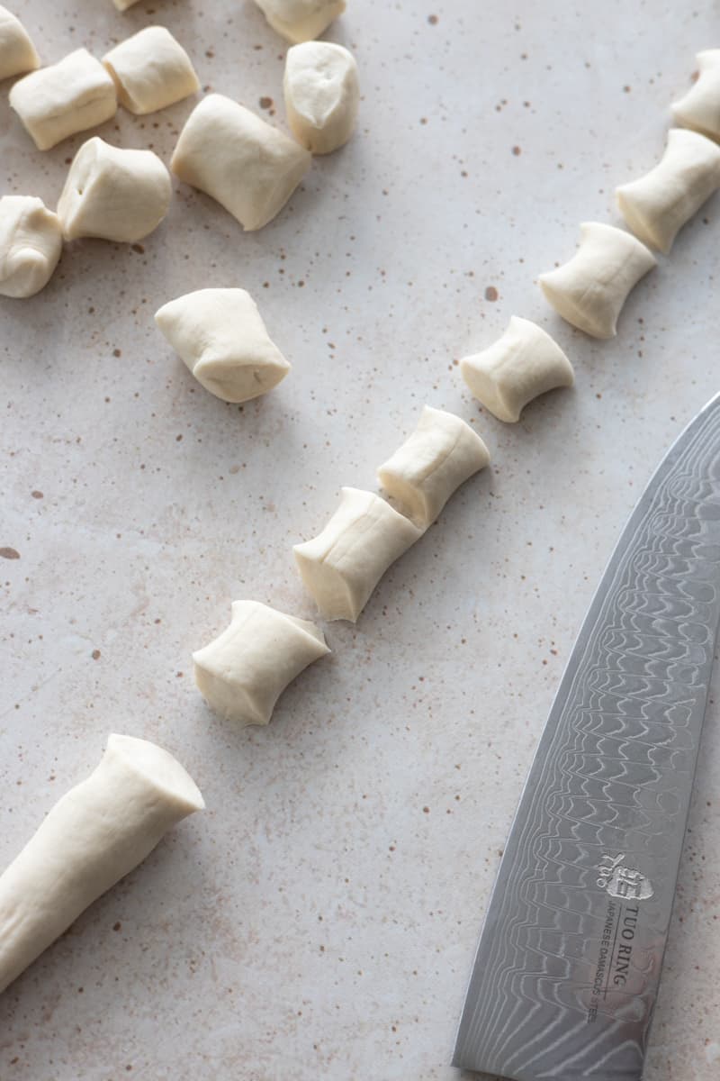 Rope dough cut into 1-inch pieces.