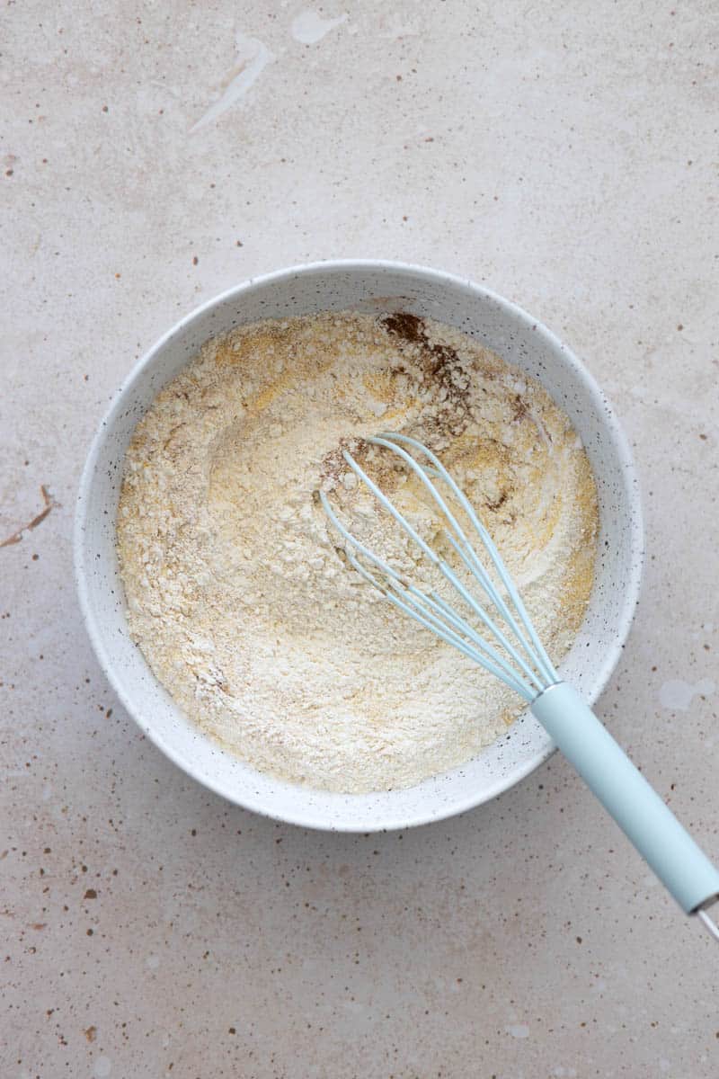 Dry ingredients whisked together in a large bowl. 