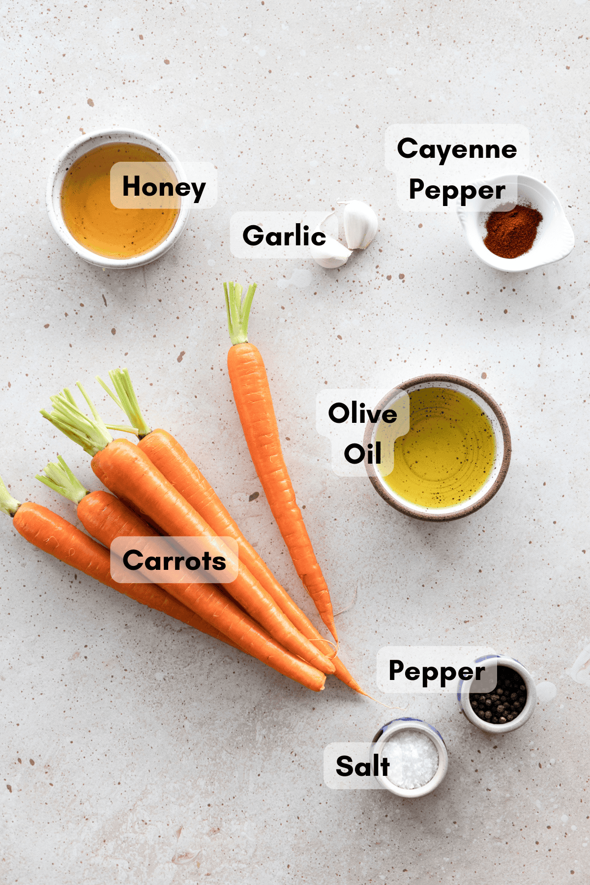 Ingredients for Honey Garlic Roasted Carrots.