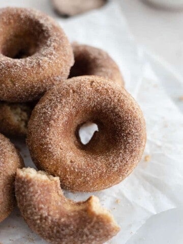 Baked Cinnamon Sugar Donuts on a marble tray.