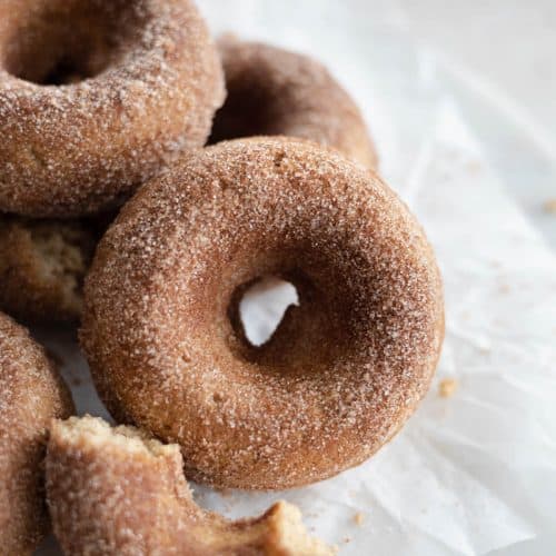 Baked Cinnamon Sugar Donuts on a marble tray.