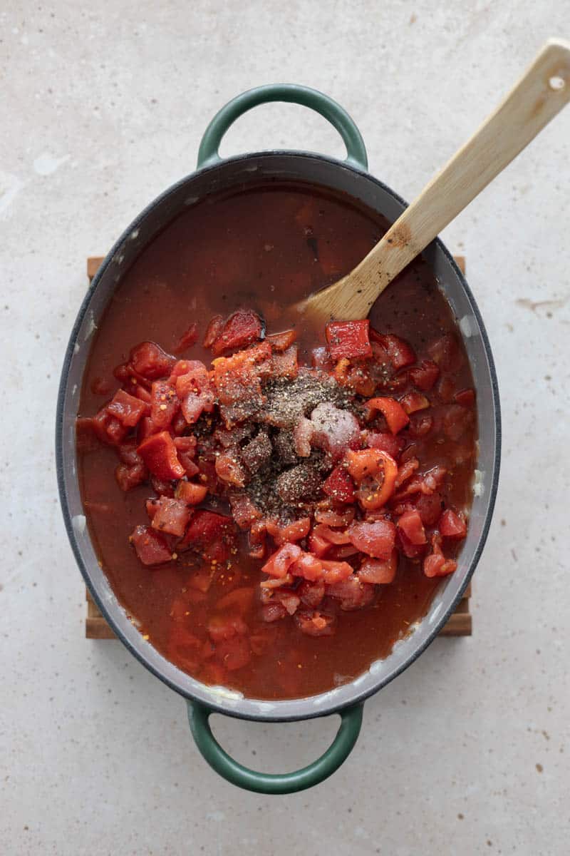 Roasted peppers, salt and pepper added to the soup.