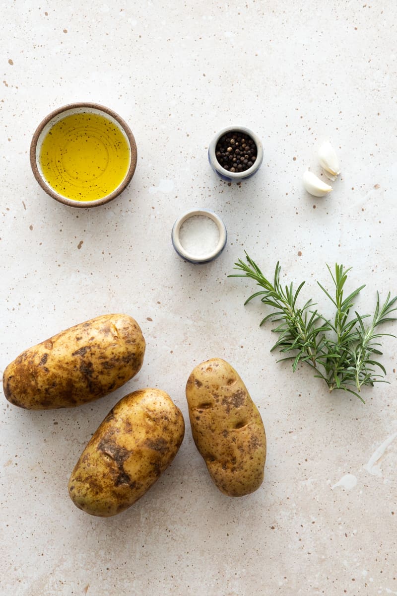 Ingredients for garlic rosemary fries. 