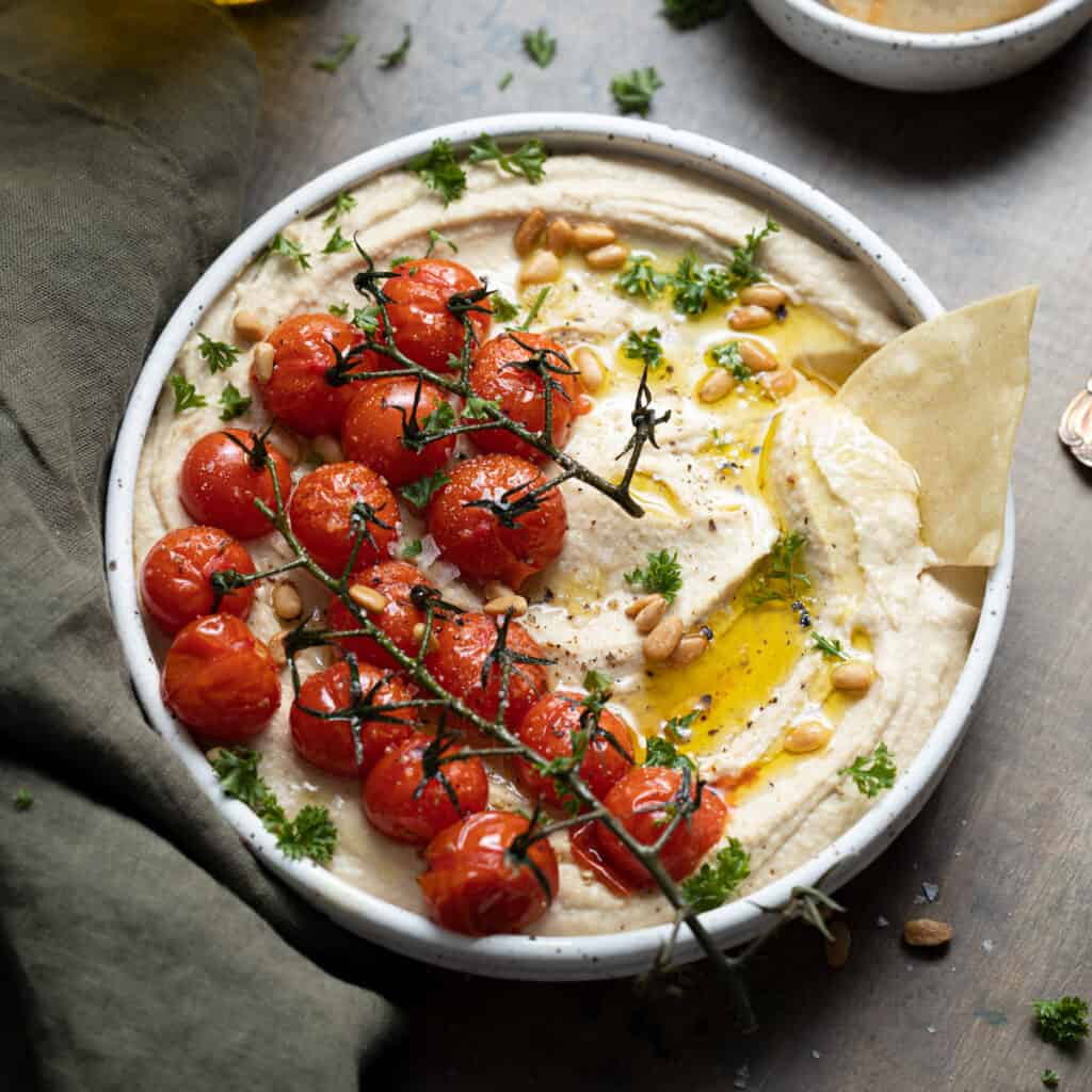Hummus with Roasted Vine Tomatoes This Jess Cooks