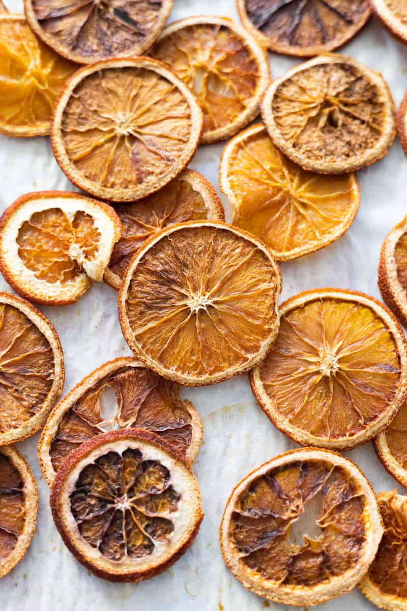 Dried oranges in a pile after baking.