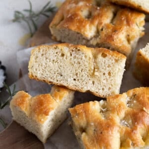 Sliced side view of Rosemary Sourdough Focaccia.