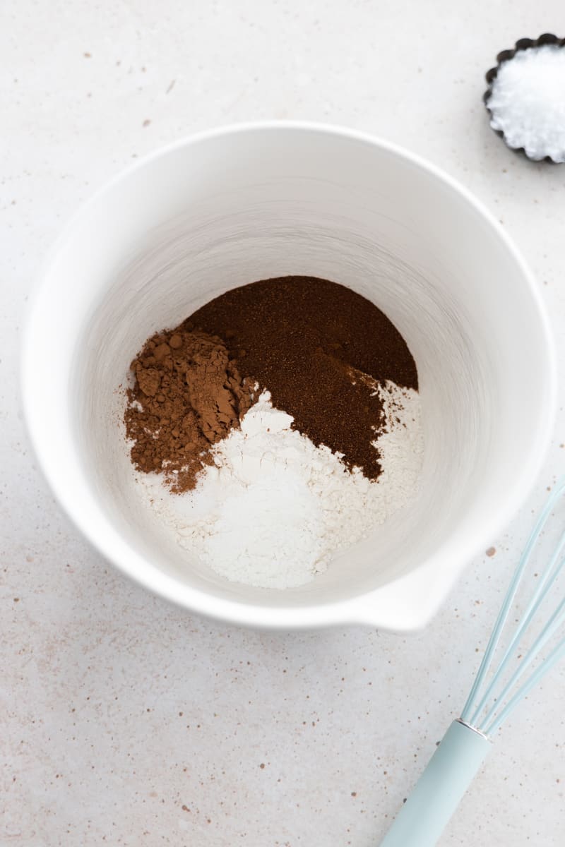 Dry ingredients in a mixing bowl. 