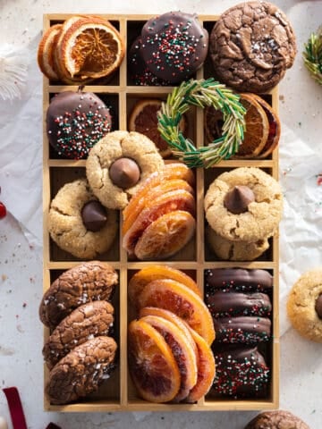 Closeup of the holiday cookie box.