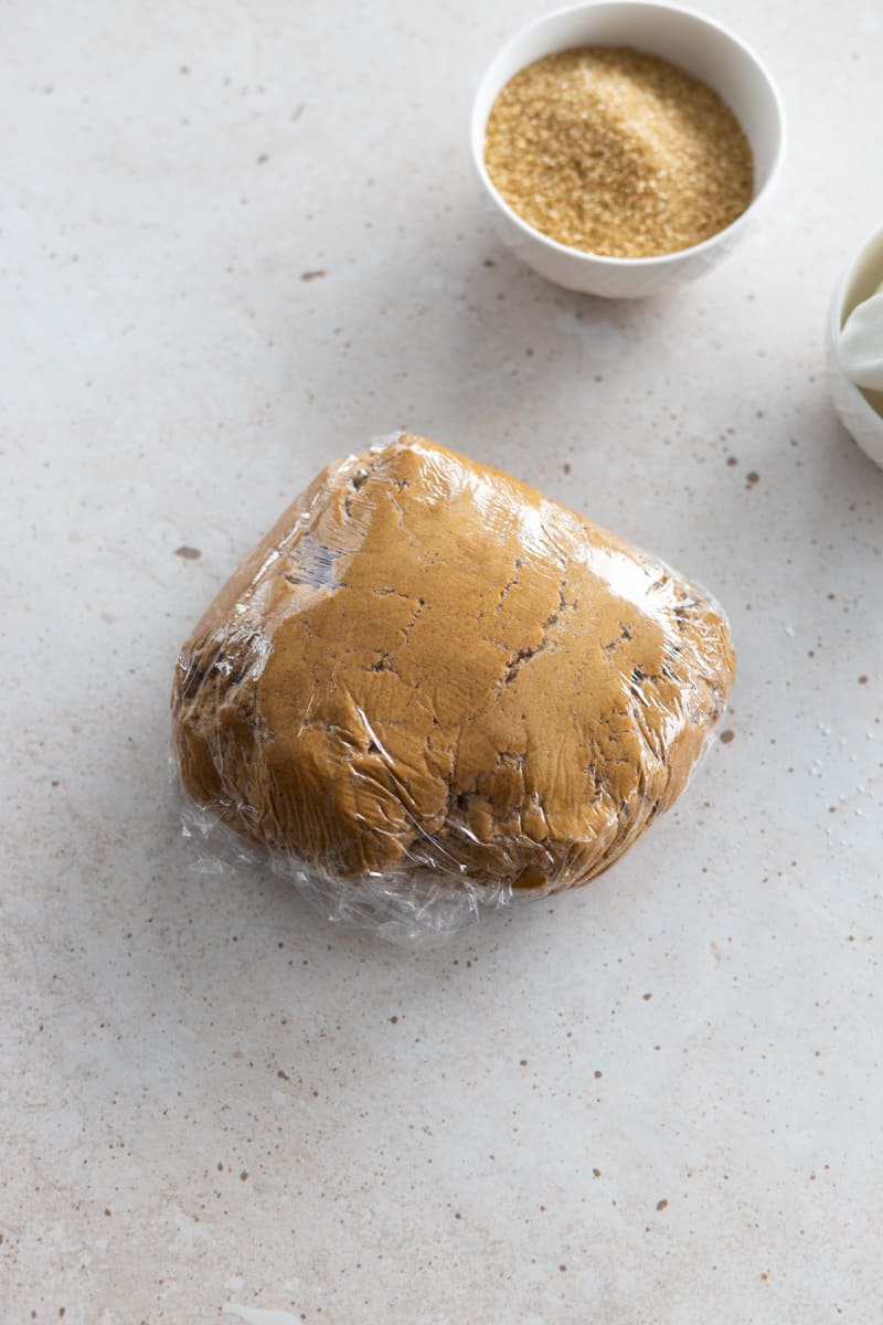 Dough in plastic wrap to chill. 