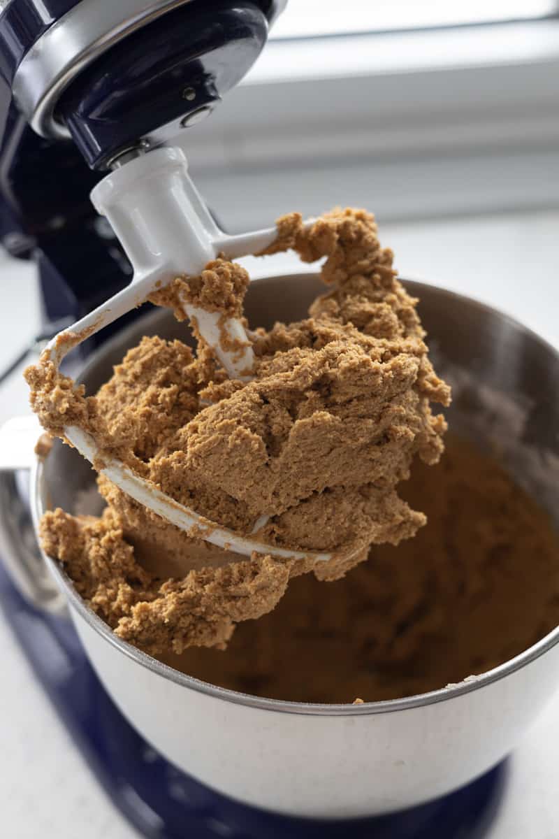 Dough with all ingredients added in a stand mixer. 