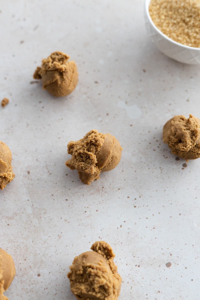 Dough balls on countertop. 