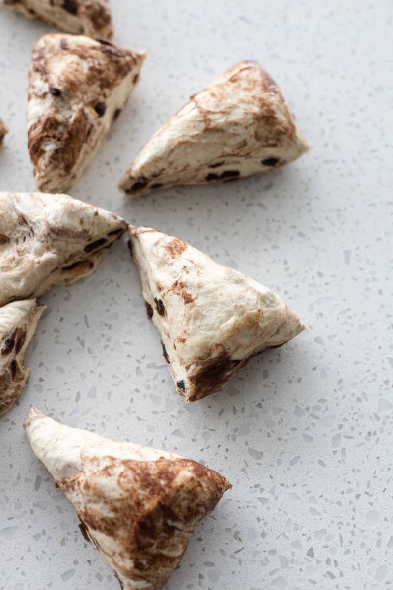 Dough divided into 8 equal triangles.