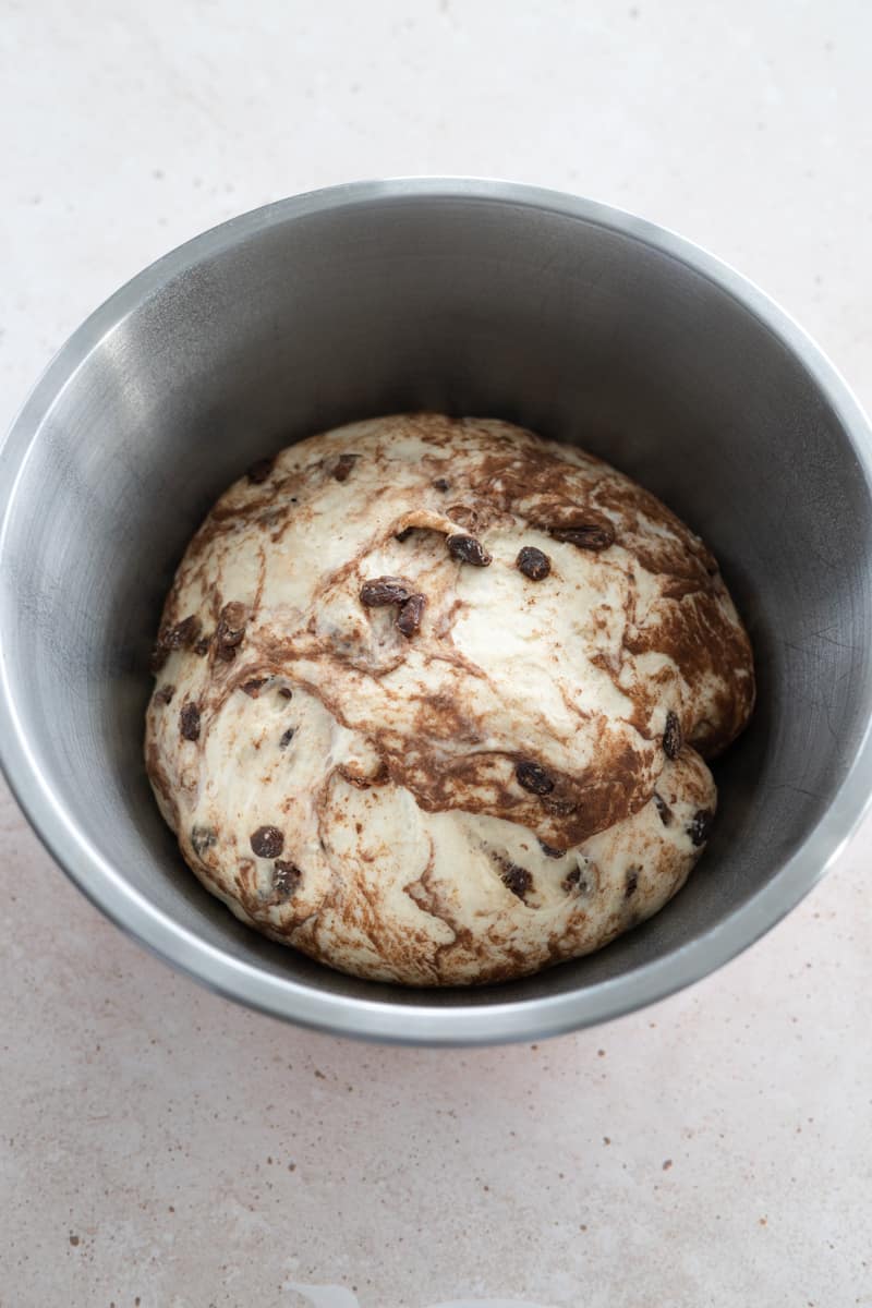 Dough in a bowl after the rise. 