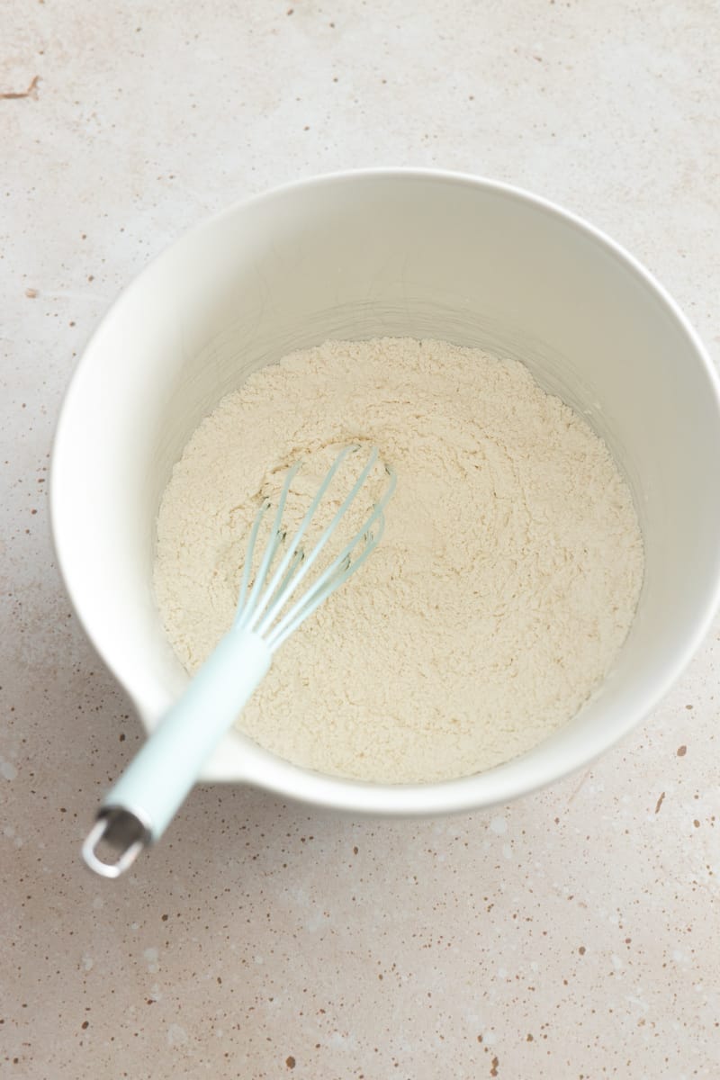 Dry ingredients in a mixing bowl.