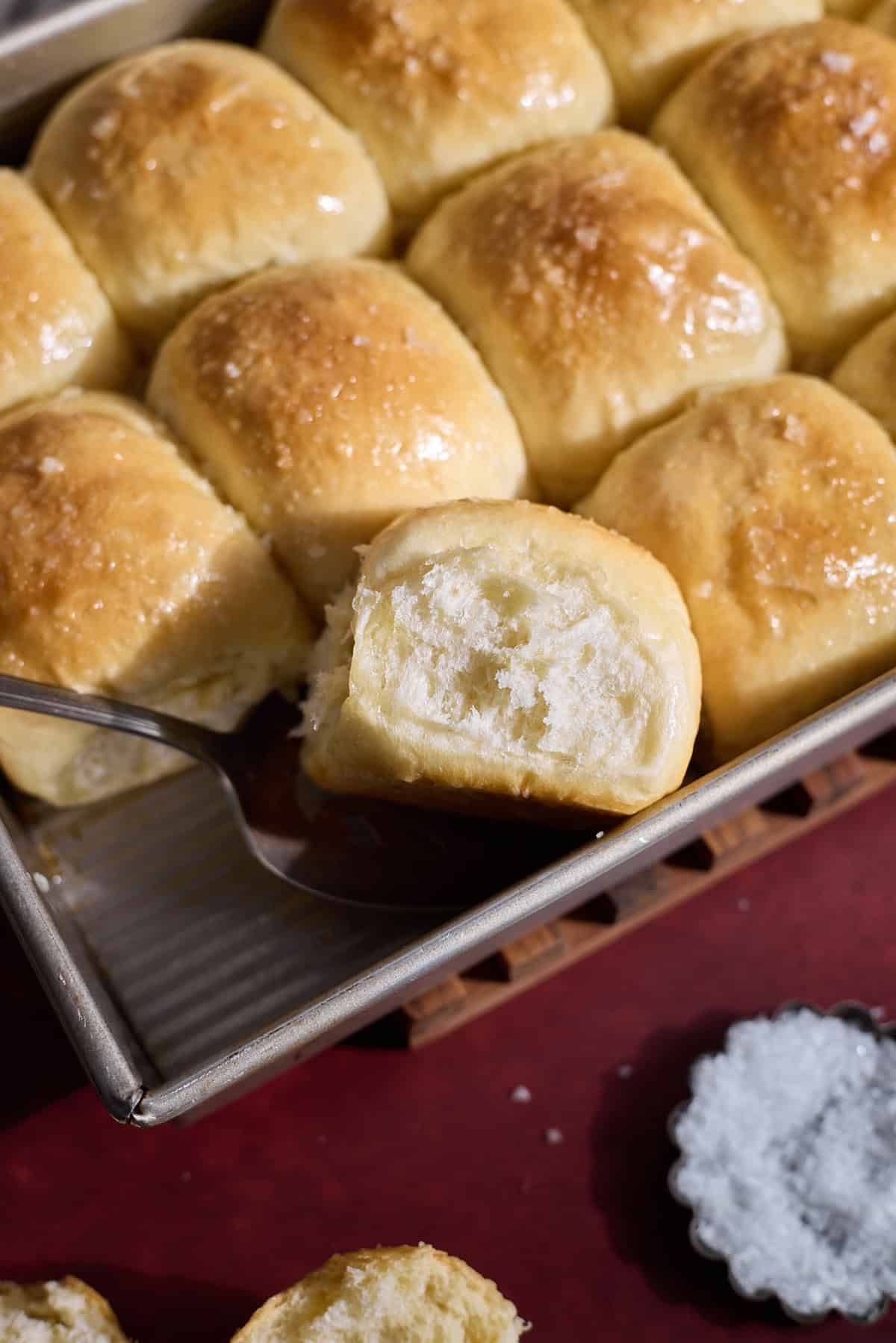 Sourdough Discard Rolls in a baking pan.