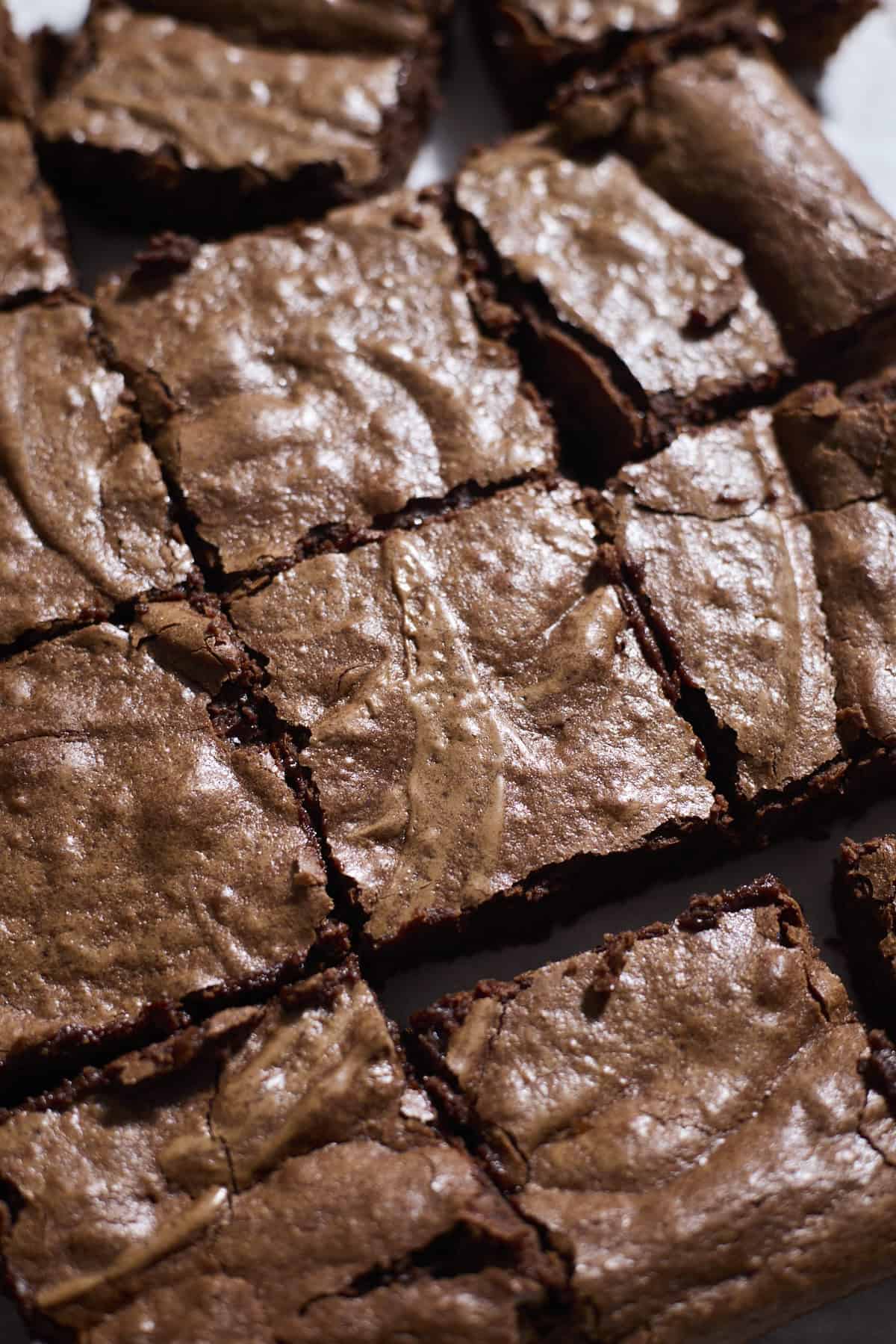 Sliced brownies for serving.