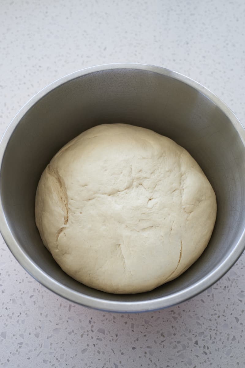 Dough after rising in the bowl.