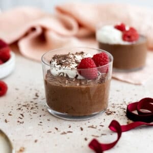 Dairy-Free Chocolate Mousse in a glass cup.