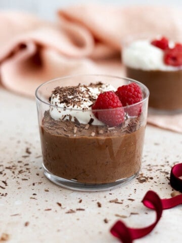 Dairy-Free Chocolate Mousse in a glass cup.