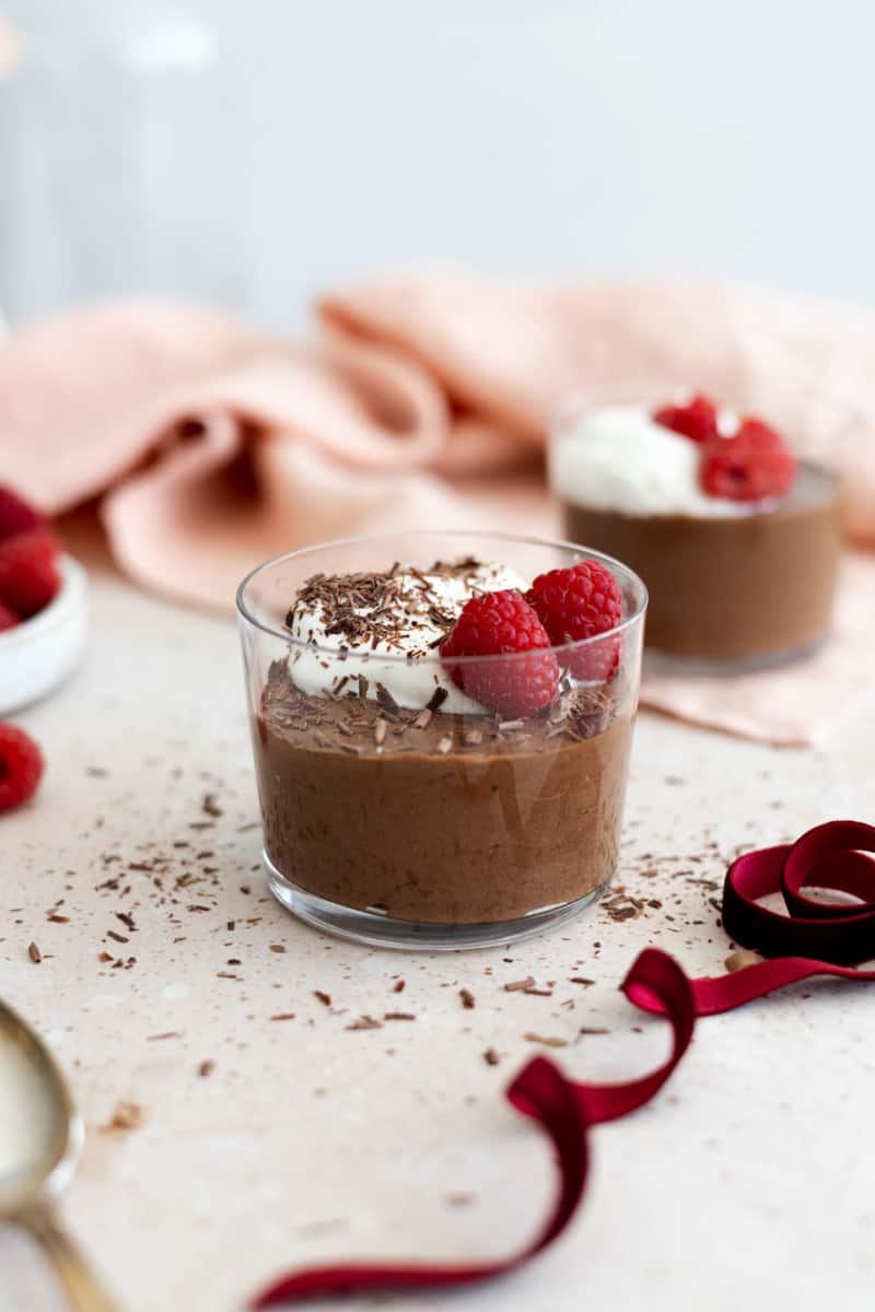 Dairy-Free Chocolate Mousse in a glass cup.