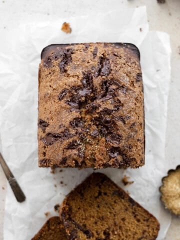 Overhead view of Pumpkin Chocolate Chunk Bread.