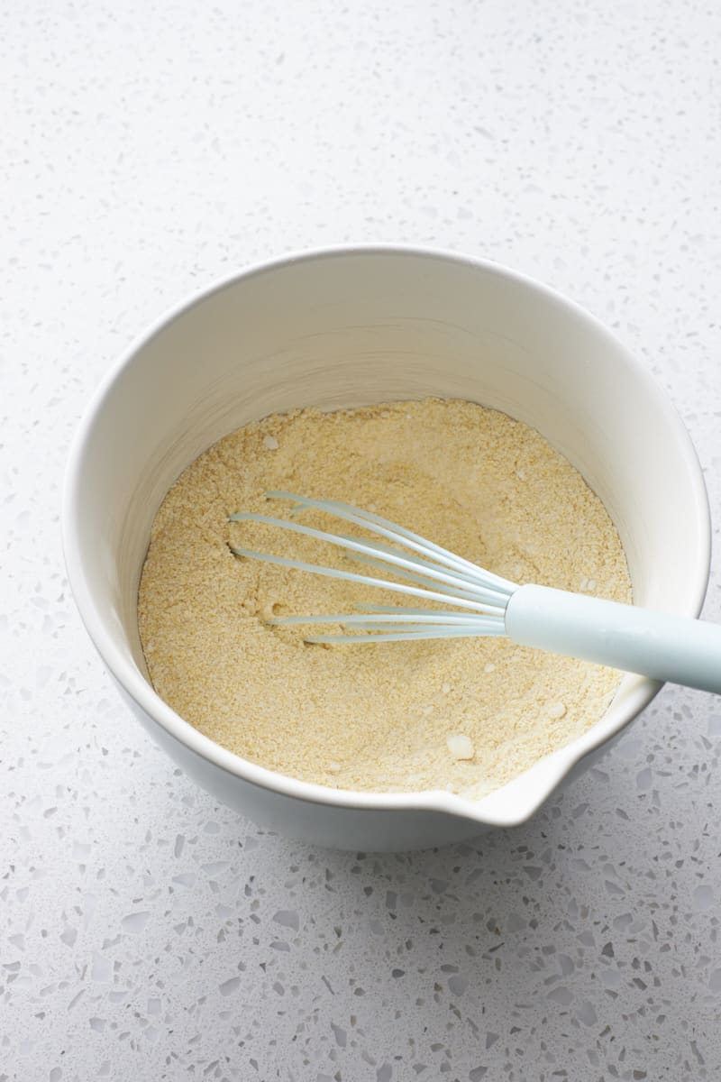 Dry ingredients in a mixing bowl.