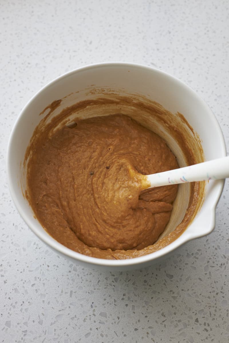 Batter mixed in a large mixing bowl.