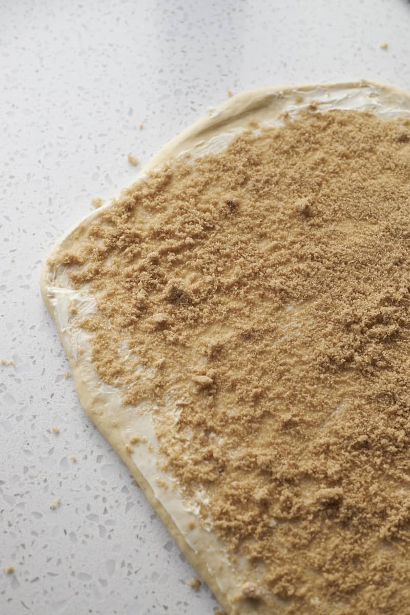 Brown sugar spread on the dough.