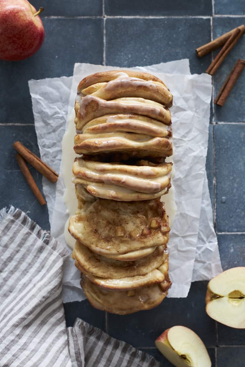 Sourdough Discard Apple Pull Apart Bread with a few slices pulled out.