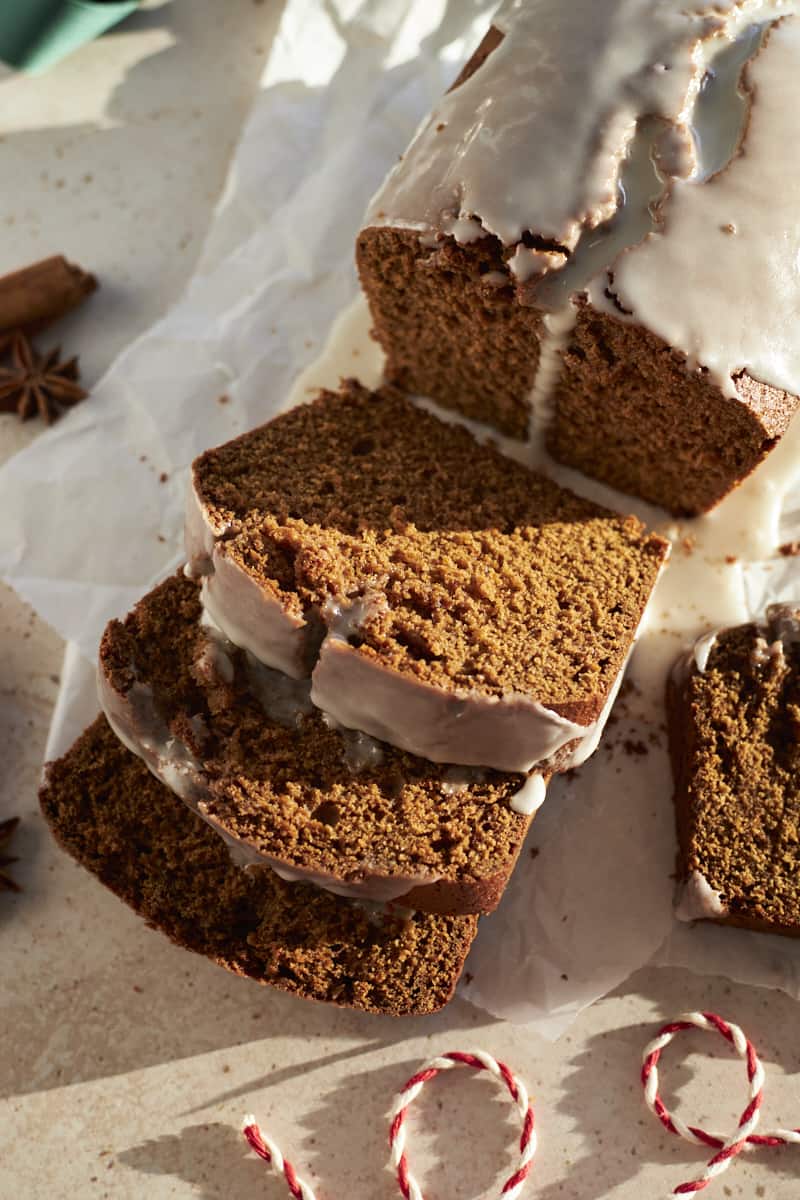 Slices of Sourdough Discard Gingerbread Loaf.