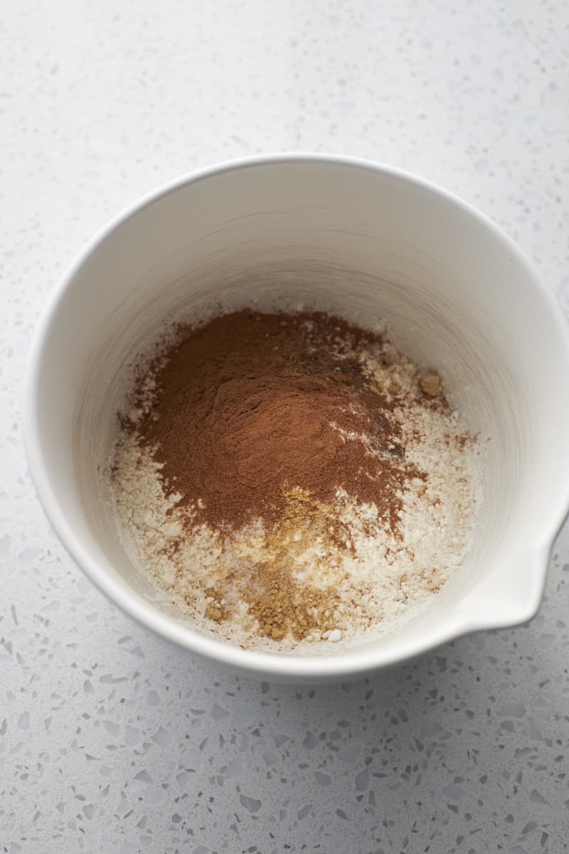 Dry ingredients in a mixing bowl.