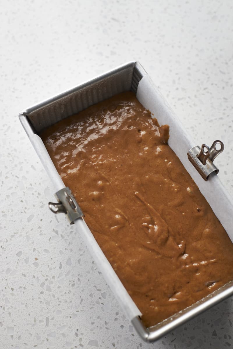 Batter in the loaf pan before baking.