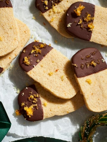 Sourdough Discard Shortbread Cookies on white parchment paper.