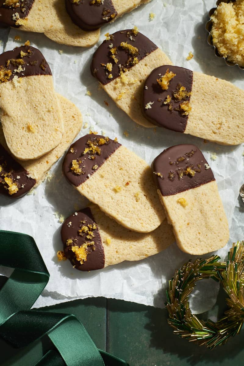 Sourdough Discard Shortbread Cookies on white parchment paper.