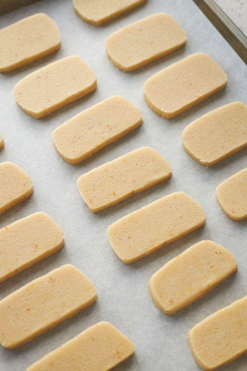 Sourdough Discard Shortbread Cookies on a baking sheet.