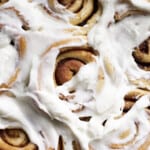 A closeup of Sourdough Discard Cinnamon Rolls.