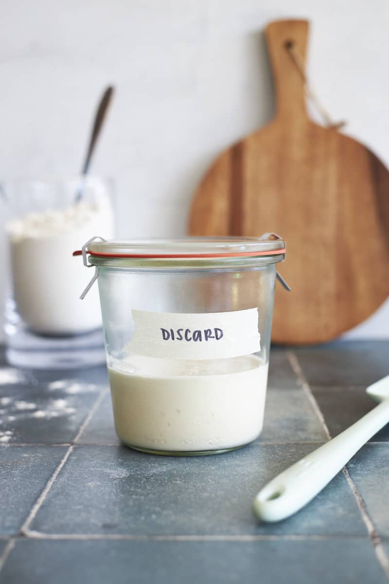 Sourdough discard in a glass jar.