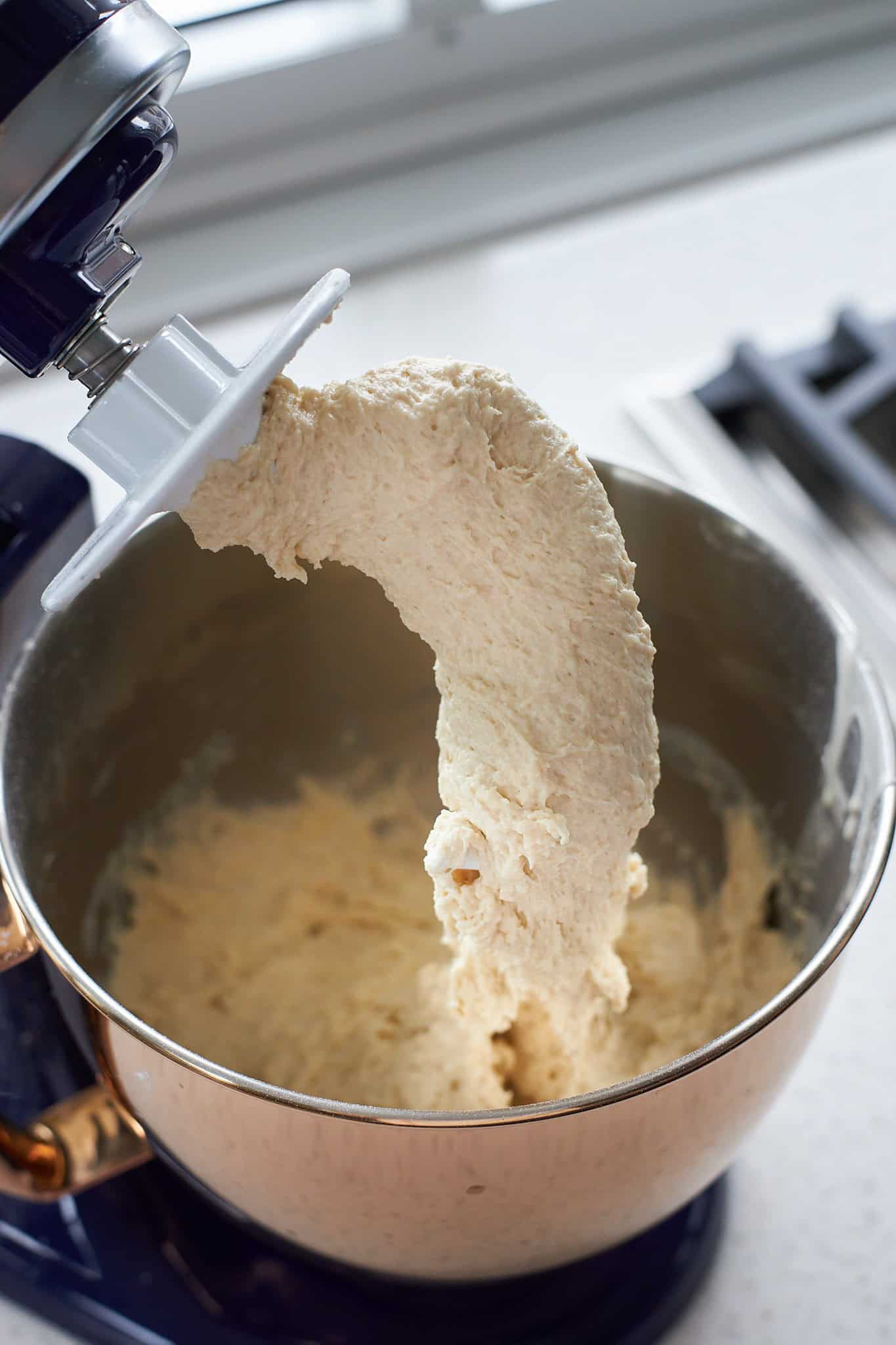 Dough mixed in the stand mixer.