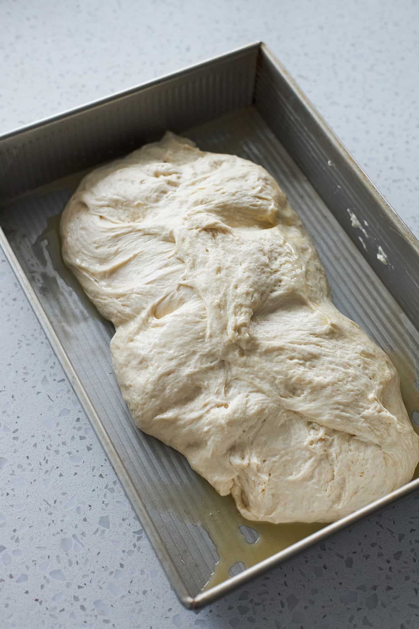 Dough in the 9x13-inch baking pan.