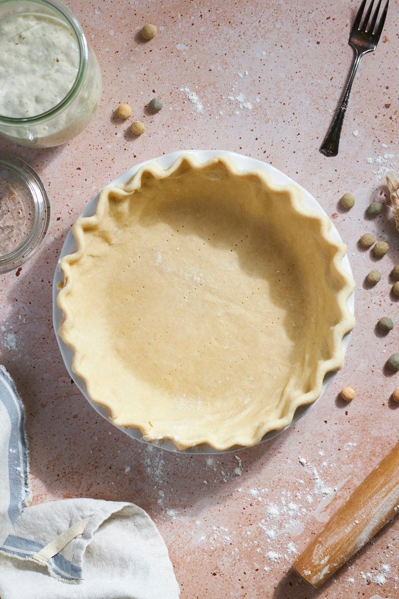 Sourdough Discard Pie Crust in a pie pan.