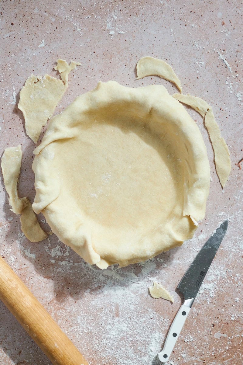 Sourdough Discard Pie Crust with the edges trimmed.