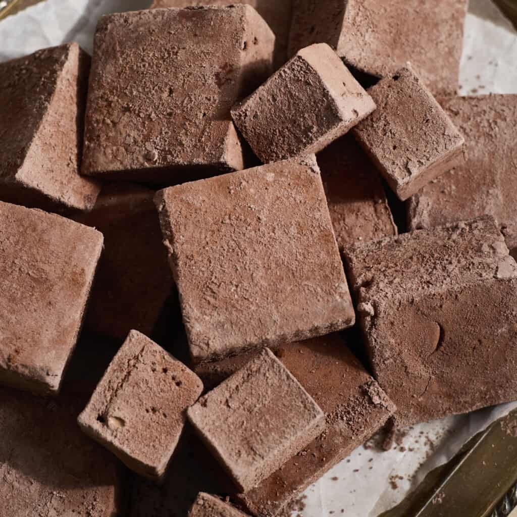 A pile of Chocolate Marshmallows.