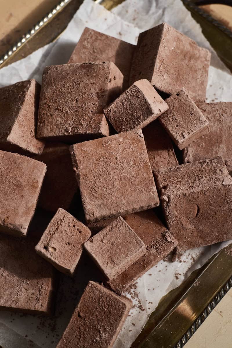 Chocolate Marshmallows on a tray.
