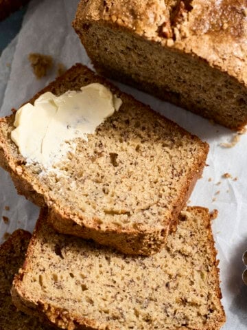 Slices of Sourdough Discard Banana Bread.
