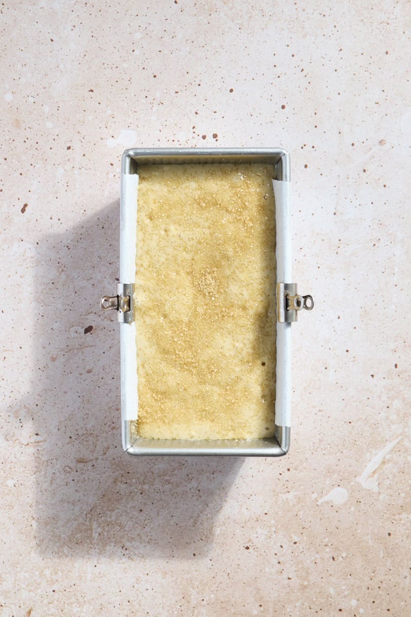 Sourdough Discard Banana Bread batter in the baking pan.