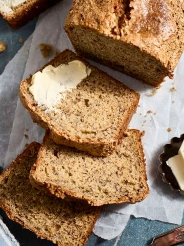 Slices of Sourdough Discard Banana Bread.